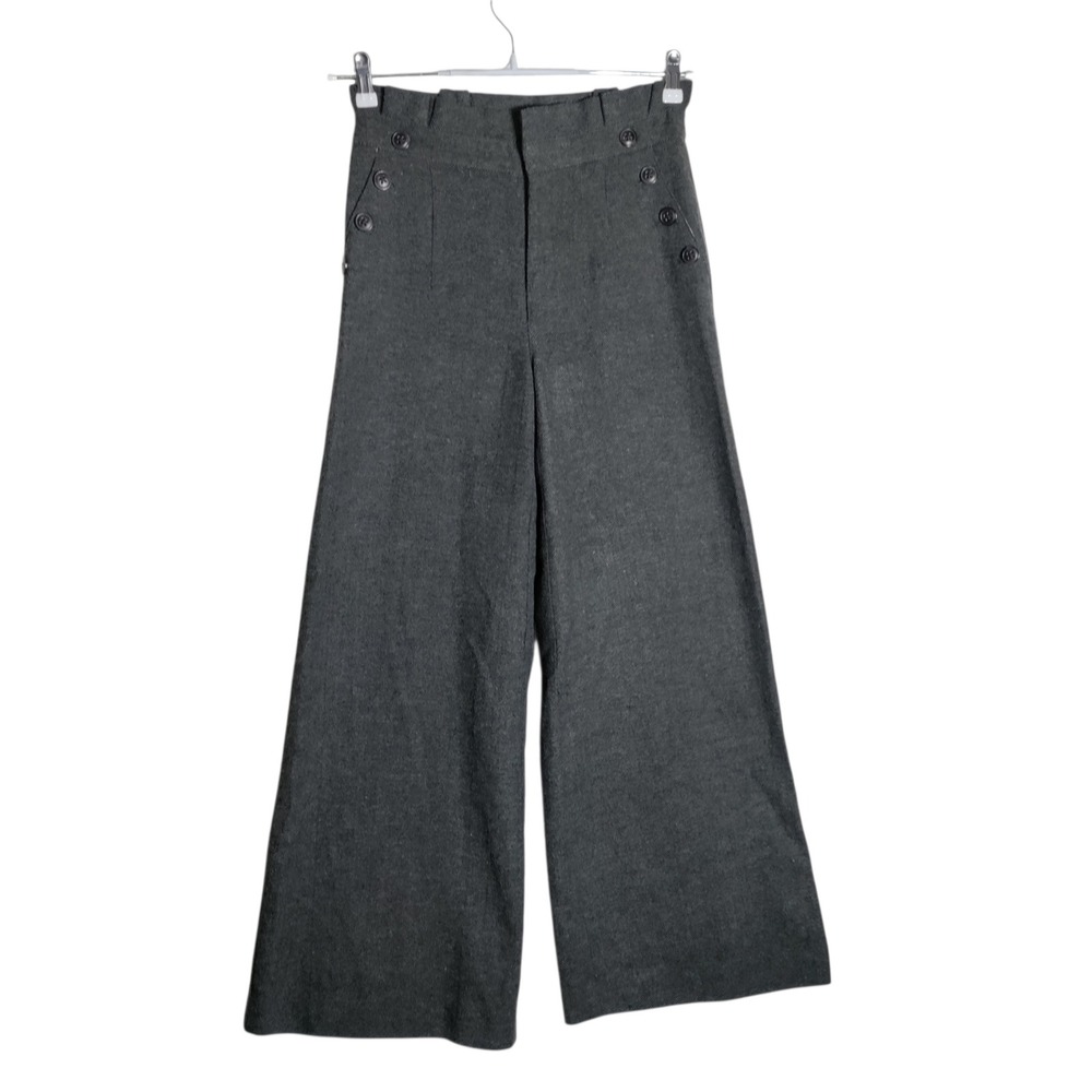 Daughters of the Liberation Grey Herringbone Wide Leg Sailor Pants Wool Blend 4